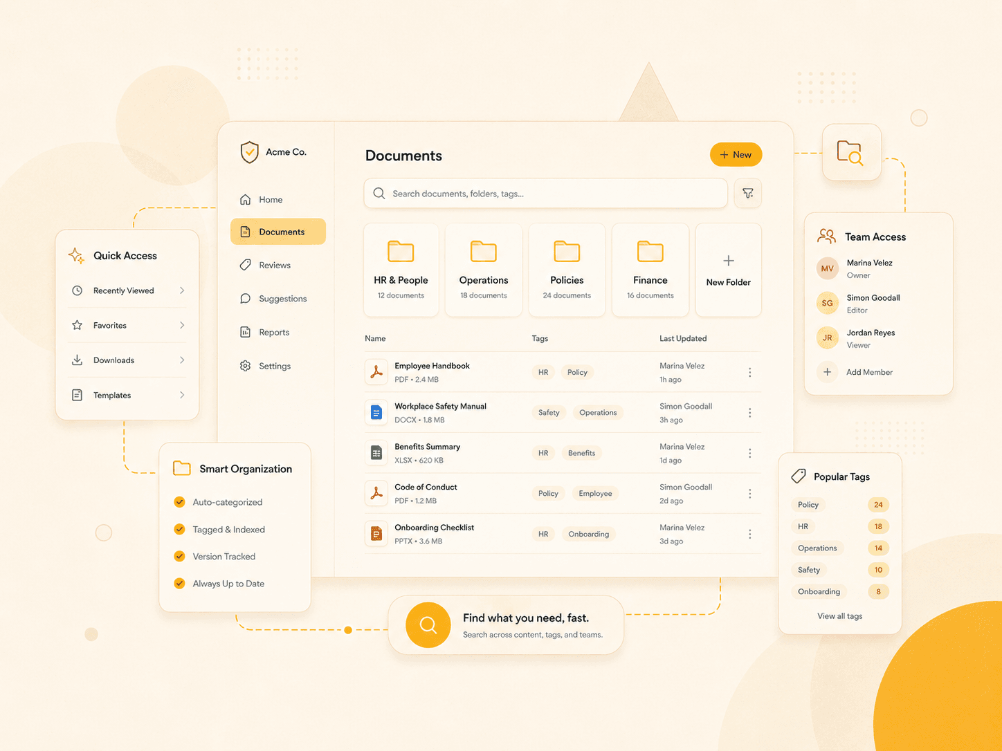 Contourna document library with folders, tags, and team access